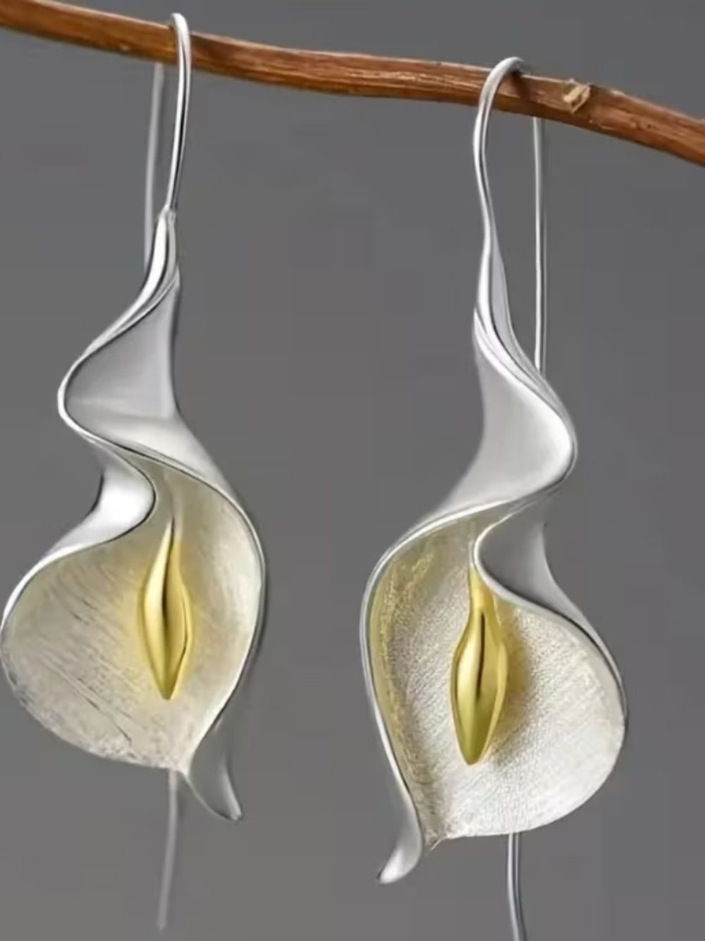 Mixed Metal Silver & Gold Calla Lily Drop Earrings Elegant Women Jewelry